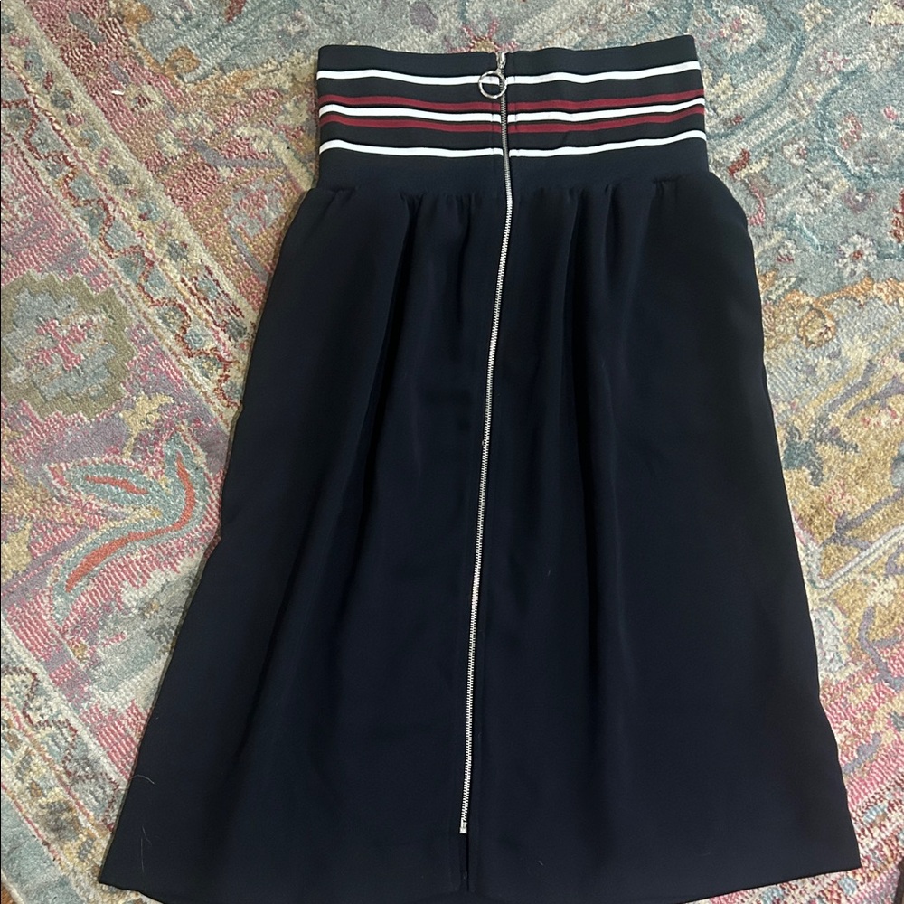 Zara Black Midi Skirt with Red, White & Navy Striped Waistband